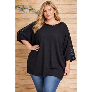 Talbots Women's Black Half Sleeve Knit Tee Plus Size 1X Sequin Stretch MINT